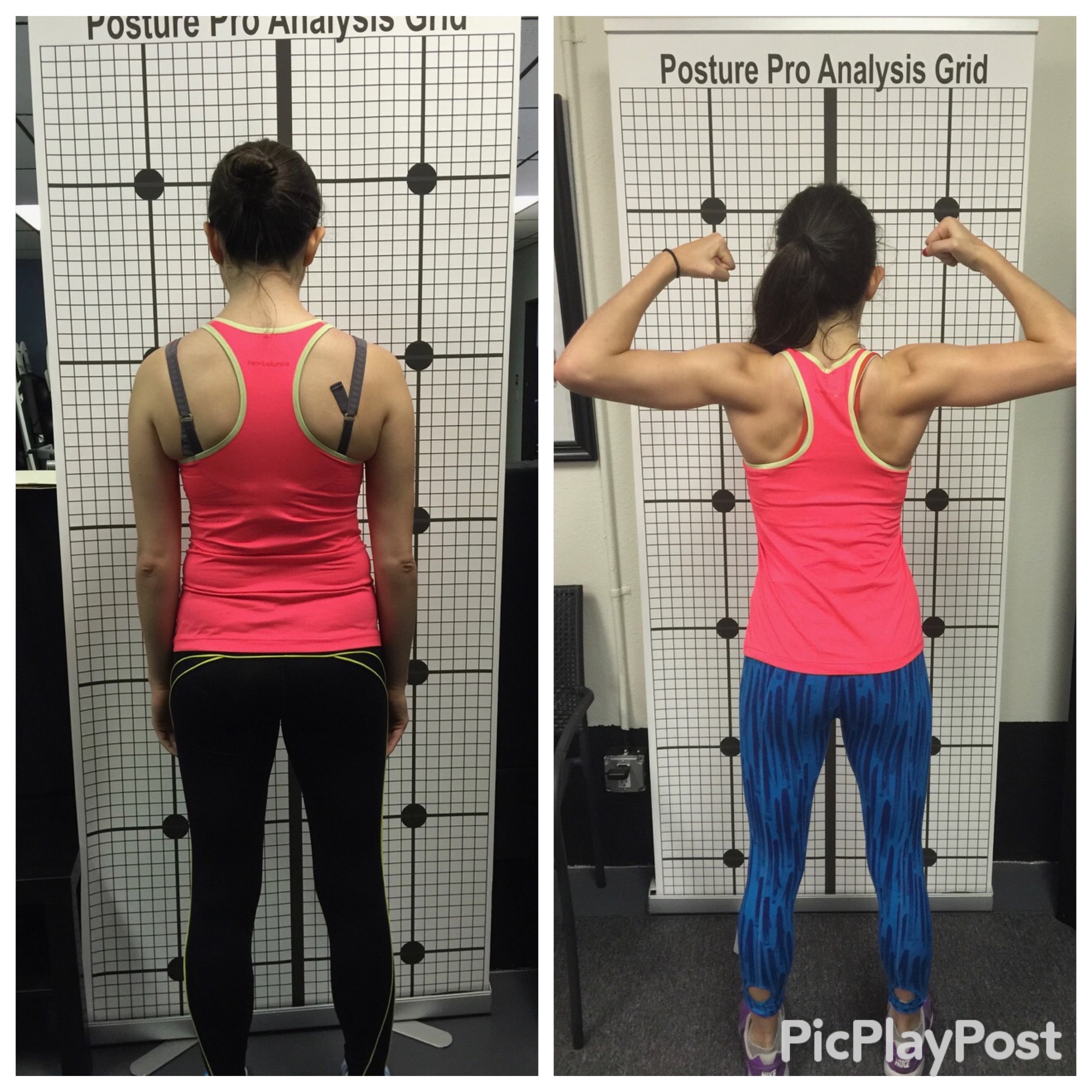 Before and after posture analysis on the Posture Pro grid showing visible improvement